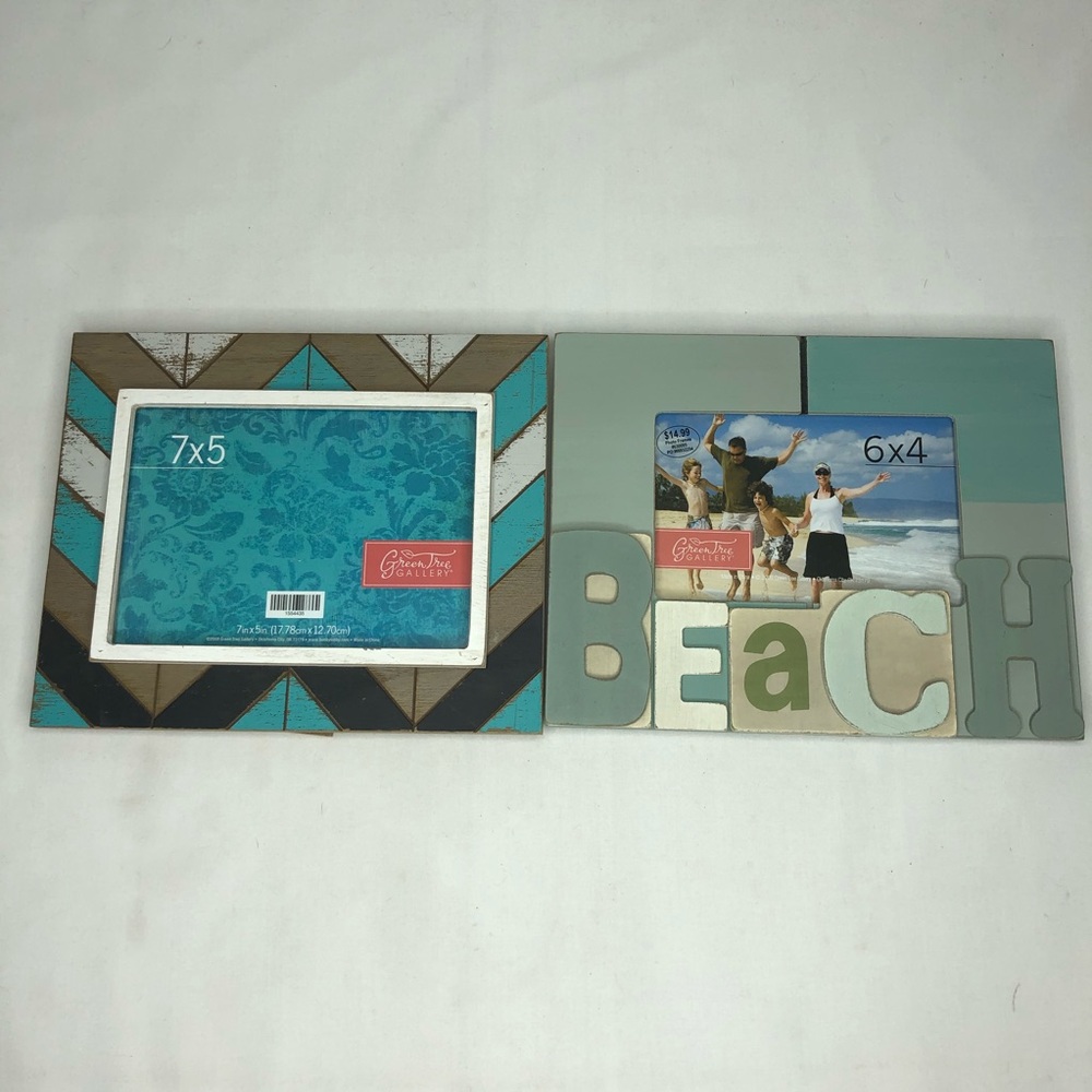2 Wooden Picture Frame Beach 6x4” Chevon 7x5”